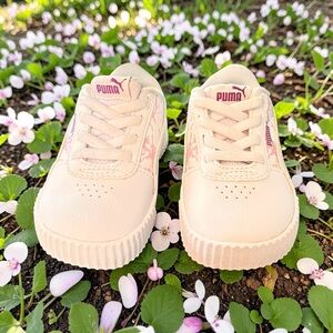 Puma Kids Pale Pink Lace-Up Sneakers with Subtle Side Print